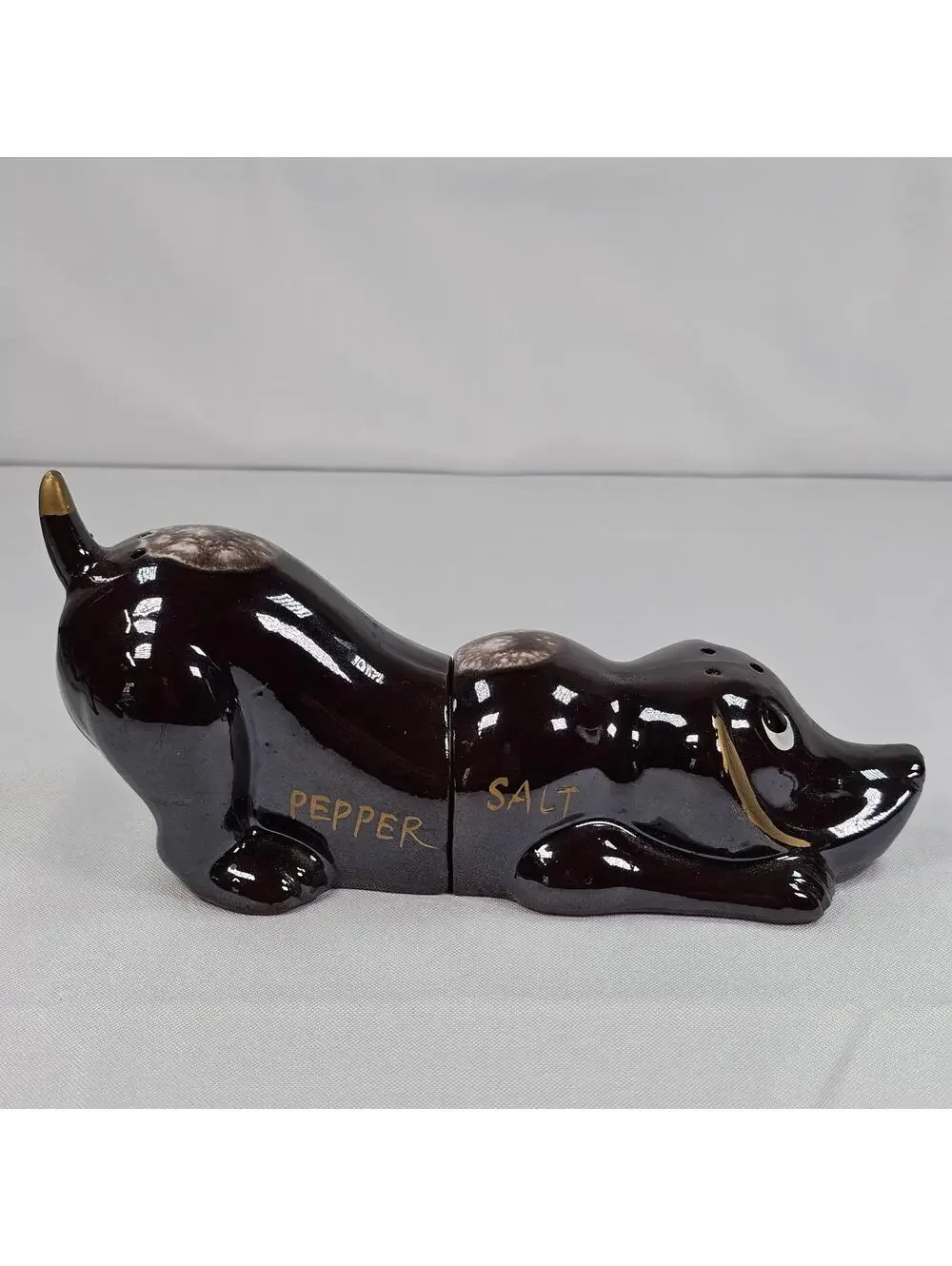 Vintage Redware Dachshund Dog Salt and Pepper Shakers Made In Japan